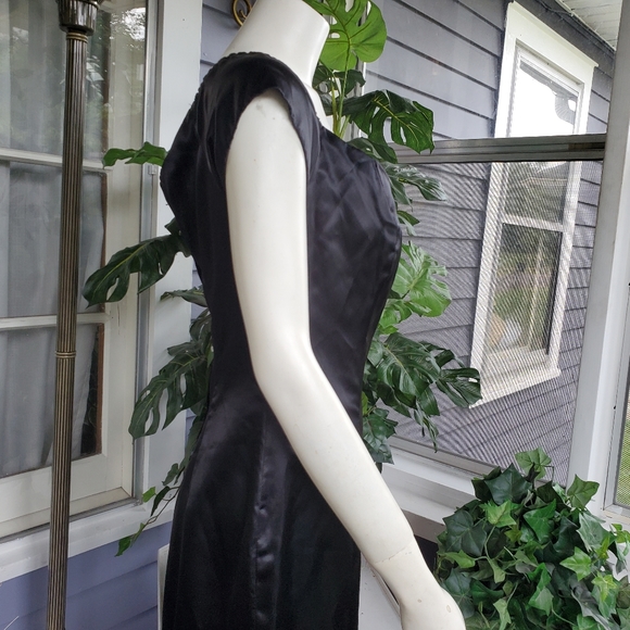 Vintage Marlene's Black 60" Long Gown / Black Satin Long Maxi Dress Gown - Picture 7 of 15